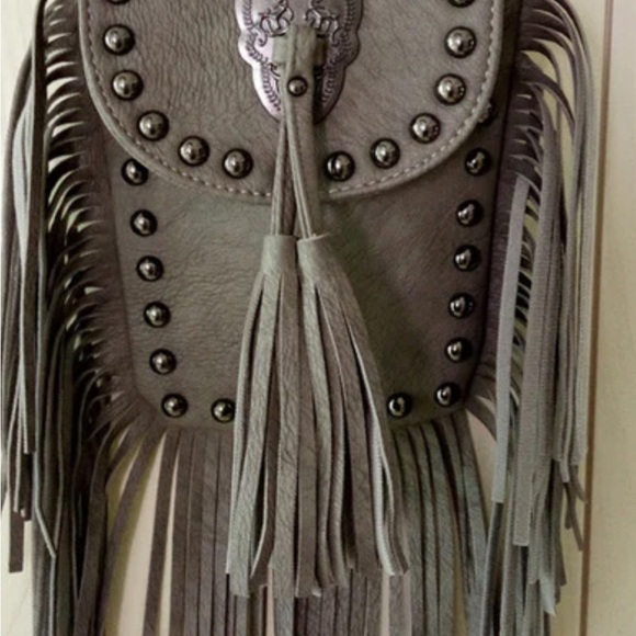 Awesome Skulls Handbags - Fringe Studded Gray Crossbody Bag